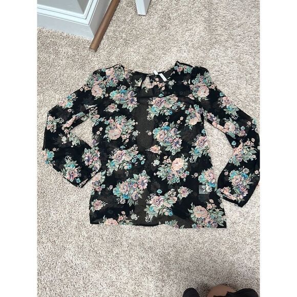 Truth NYC floral blouse knot-back see-through size M - Picture 1 of 4
